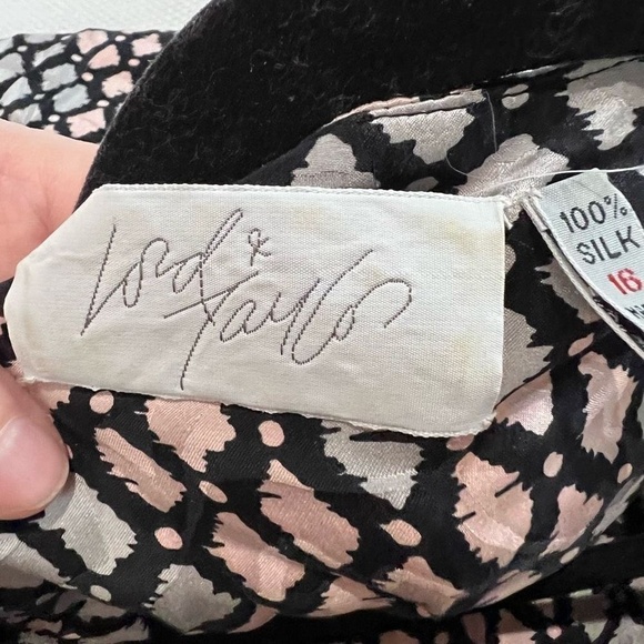 Vintage Lord & Taylor Pink &‎ Black Silk Long Sleeve Dress - Picture 4 of 12